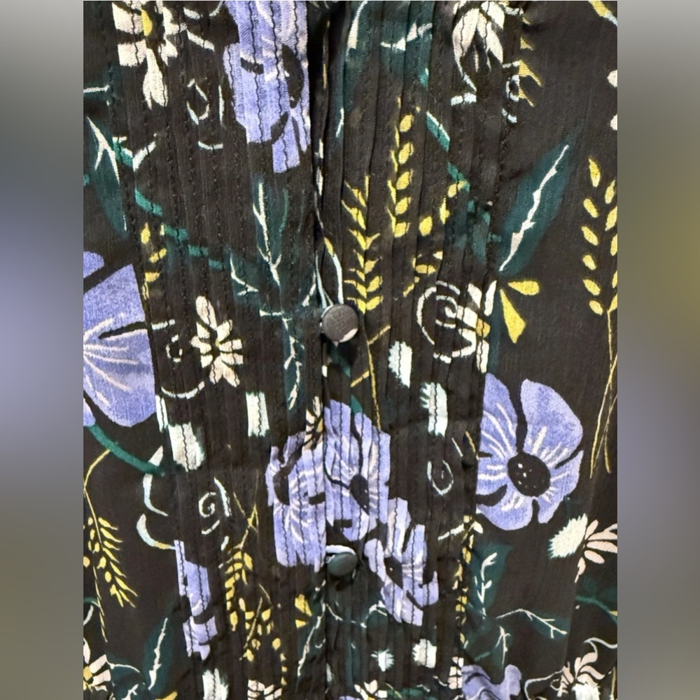 Banana Republic Floral Chiffon Midi Dress Long Sleeve Lined Black Blue XL - Picture 2 of 7